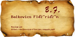 Balkovics Flórián névjegykártya